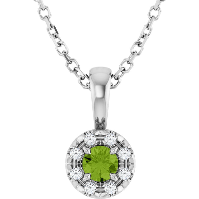 Platinum Emerald Natural Peridot Halo-Style Necklace or Pendant