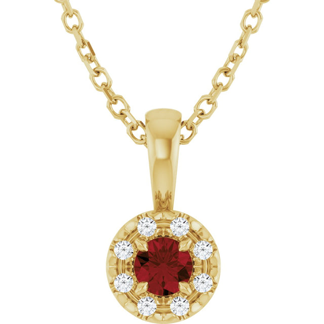 14K Gold Emerald Natural Mozambique Garnet Halo-Style Necklace or Pendant - Yellow Gold