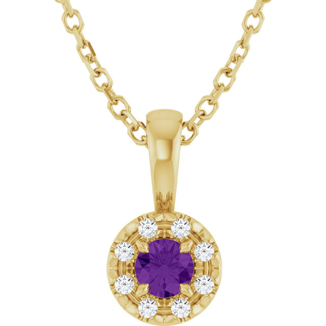 14K Gold Emerald Natural Amethyst Halo-Style Necklace or Pendant - Yellow Gold