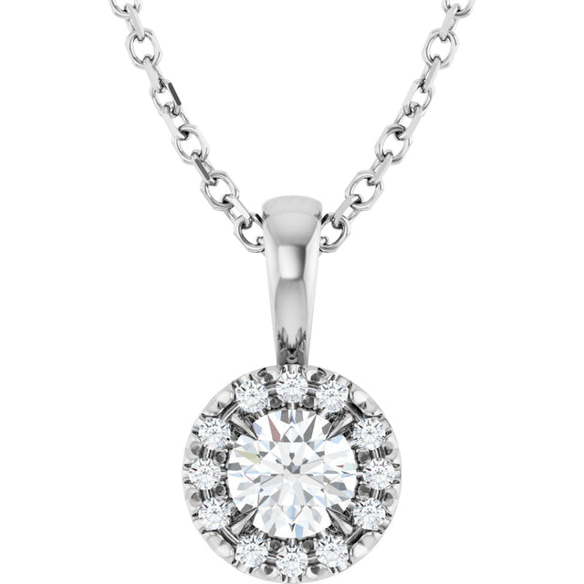 Platinum Round Natural Diamond Halo-Style Necklace or Pendant – up to 1/8 CTW