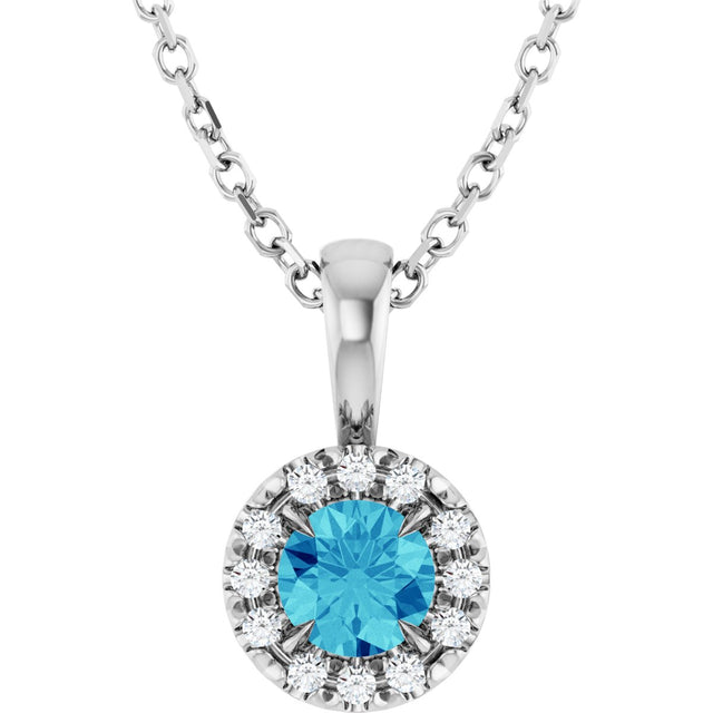 Platinum Emerald Natural Blue Zircon Halo-Style Necklace or Pendant