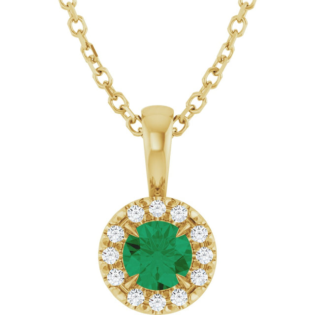 14K Gold Emerald Lab-Grown Emerald Halo-Style Necklace or Pendant - Yellow Gold