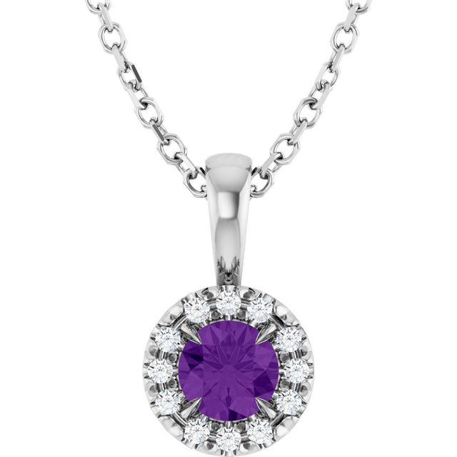 Platinum Emerald Natural Amethyst Halo-Style Necklace or Pendant