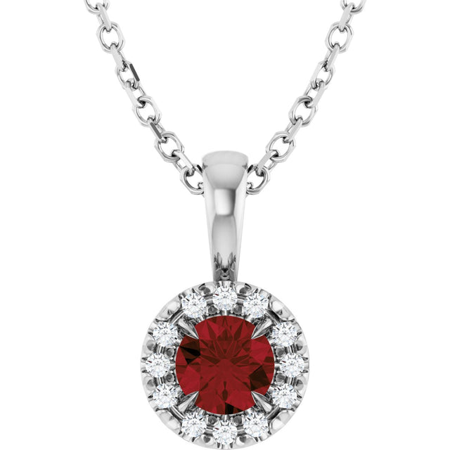 14K Gold Emerald Natural Mozambique Garnet Halo-Style Necklace or Pendant - White Gold