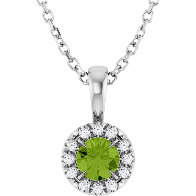 Platinum Emerald Natural Peridot Halo-Style Necklace or Pendant