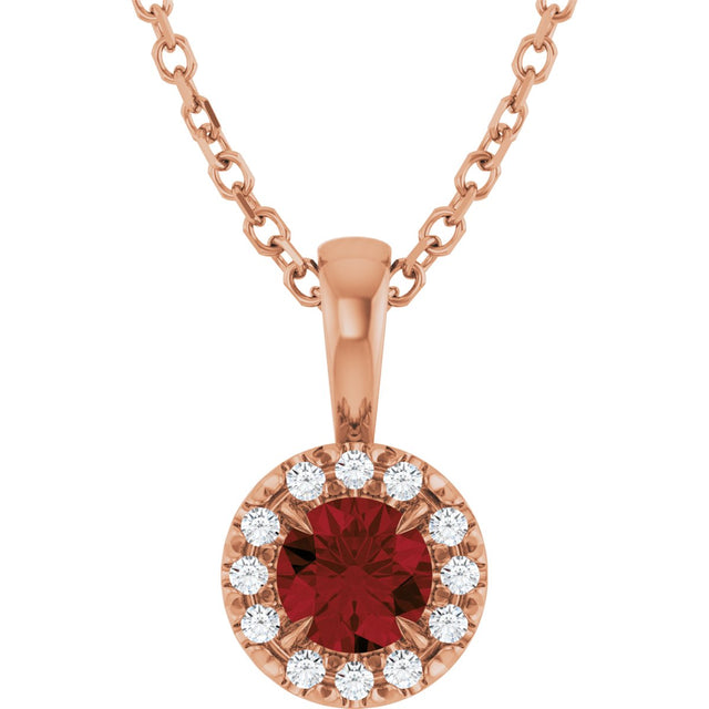 14K Gold Emerald Natural Mozambique Garnet Halo-Style Necklace or Pendant - Rose Gold