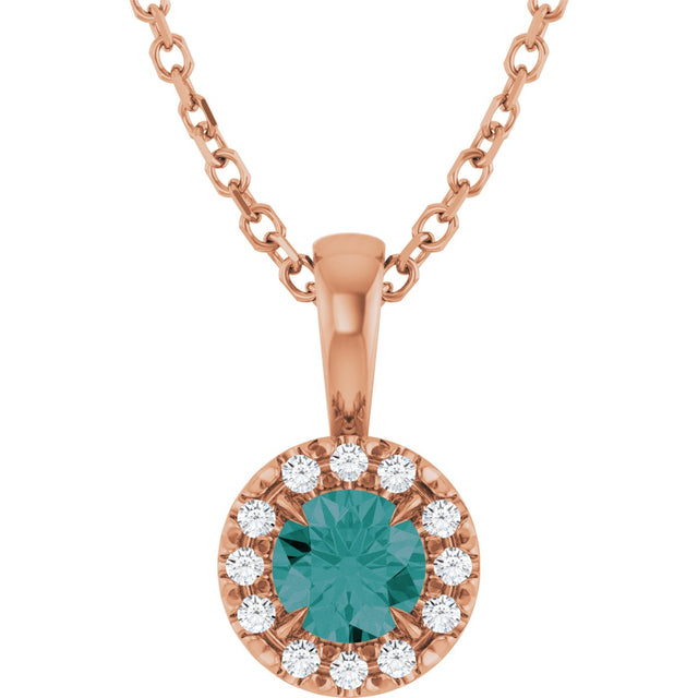 14K Gold Emerald Lab-Grown Alexandrite Halo-Style Necklace or Pendant - Rose Gold