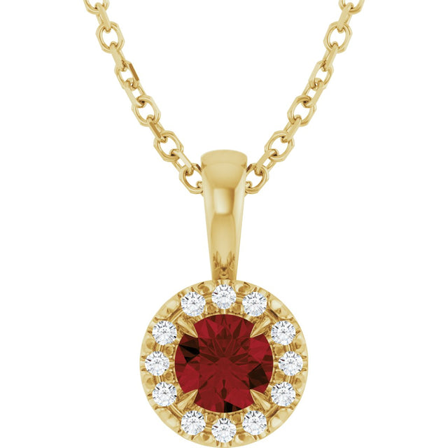14K Gold Emerald Natural Mozambique Garnet Halo-Style Necklace or Pendant - Yellow Gold