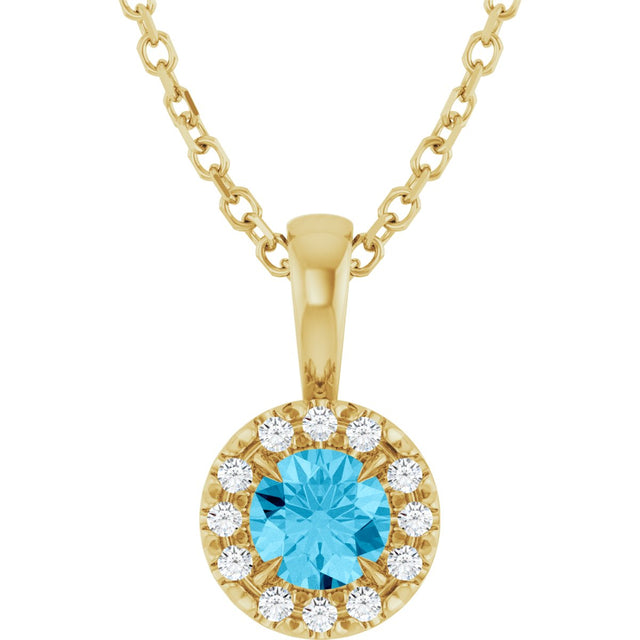 14K Gold Emerald Natural Aquamarine Halo-Style Necklace or Pendant - Yellow Gold