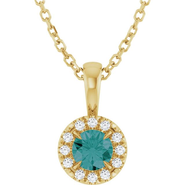 14K Gold Emerald Lab-Grown Alexandrite Halo-Style Necklace or Pendant - Yellow Gold