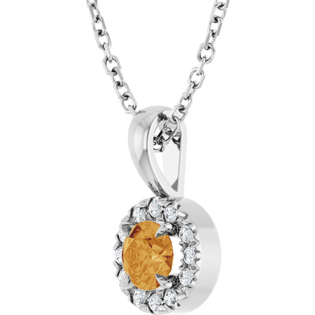 14K Gold Emerald Natural Citrine Halo-Style Necklace or Pendant - White Gold