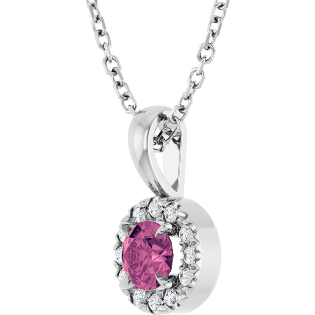 Platinum Emerald Natural Pink Tourmaline Halo-Style Necklace or Pendant