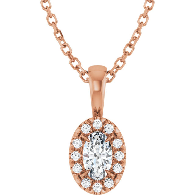 14K Gold Emerald Natural White Sapphire Halo-Style Necklace or Pendant - Rose Gold