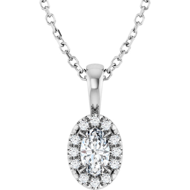 14K Gold Emerald Natural White Sapphire Halo-Style Necklace or Pendant - White Gold