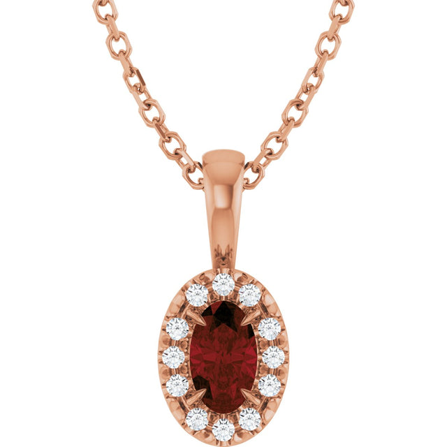 14K Gold Emerald Natural Mozambique Garnet Halo-Style Necklace or Pendant - Rose Gold