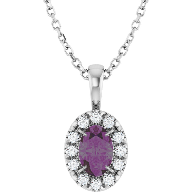 Platinum Emerald Lab-Grown Alexandrite Halo-Style Necklace or Pendant