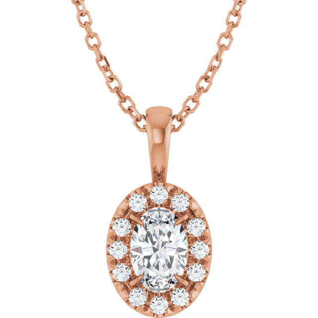 14K Gold Emerald Natural White Sapphire Halo-Style Necklace or Pendant - Rose Gold