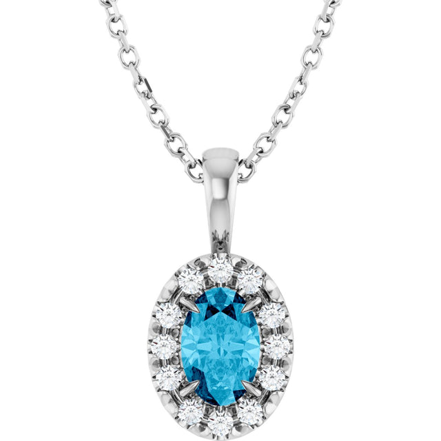 14K Gold Emerald Natural Aquamarine Halo-Style Necklace or Pendant - White Gold