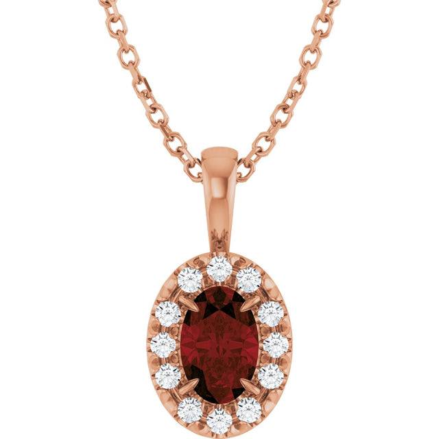 14K Gold Emerald Natural Mozambique Garnet Halo-Style Necklace or Pendant - Rose Gold