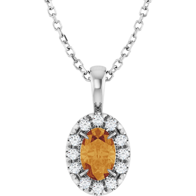 14K Gold Emerald Natural Citrine Halo-Style Necklace or Pendant - White Gold