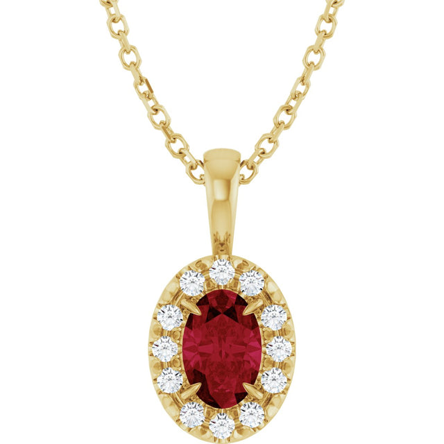 14K Gold Emerald Lab-Grown Ruby Halo-Style Necklace or Pendant - Yellow Gold