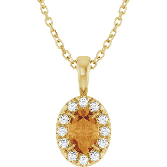 14K Gold Emerald Natural Citrine Halo-Style Necklace or Pendant - Yellow Gold