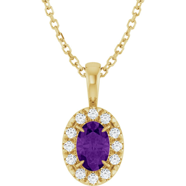 14K Gold Emerald Natural Amethyst Halo-Style Necklace or Pendant - Yellow Gold