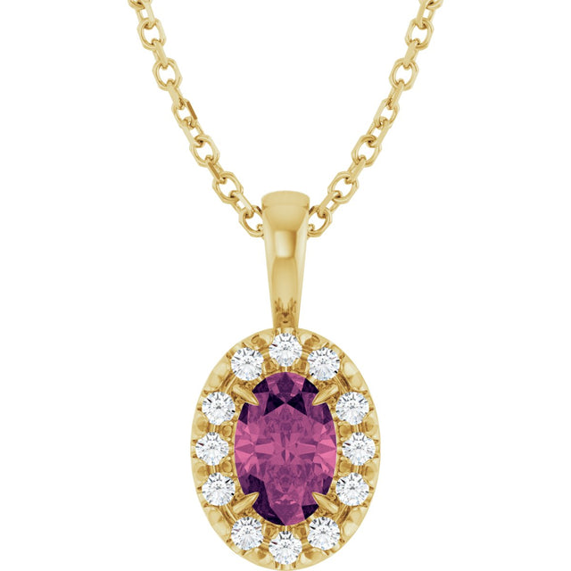 14K Gold Emerald Natural Pink Tourmaline Halo-Style Necklace or Pendant - Yellow Gold