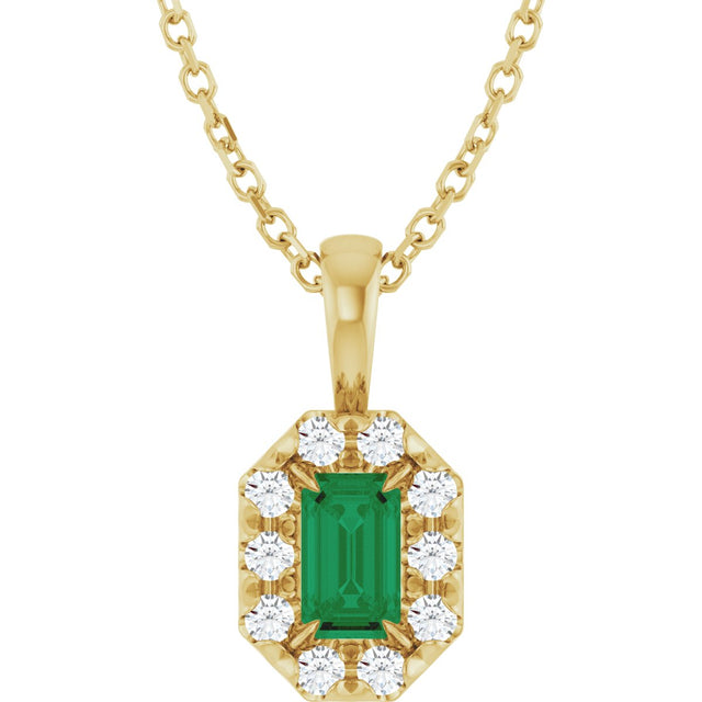 14K Gold Emerald Natural Emerald Halo-Style Necklace or Pendant - Yellow Gold