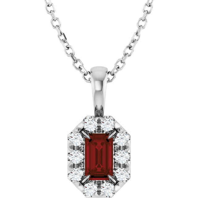 Platinum Emerald Natural Mozambique Garnet Halo-Style Necklace or Pendant