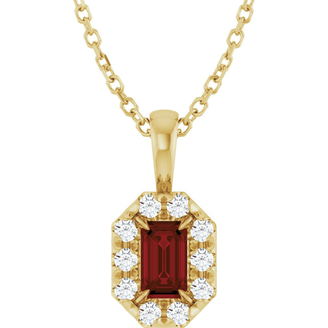 14K Gold Emerald Natural Mozambique Garnet Halo-Style Necklace or Pendant - Yellow Gold