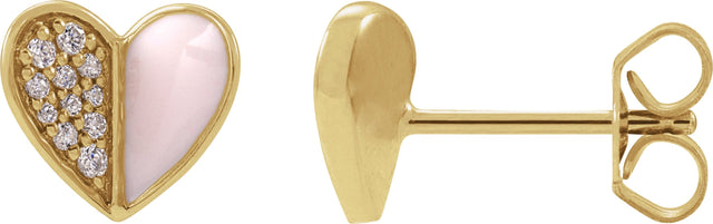 14K Gold Round Natural Diamond Heart Earrings – 1.2mm Stones - Yellow Gold