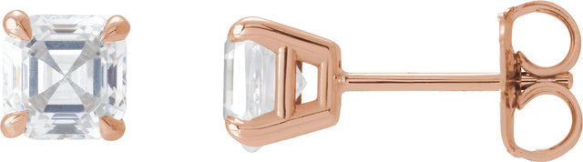 14K Gold Asscher Natural Diamond Solitaire Stud Earrings - Rose Gold