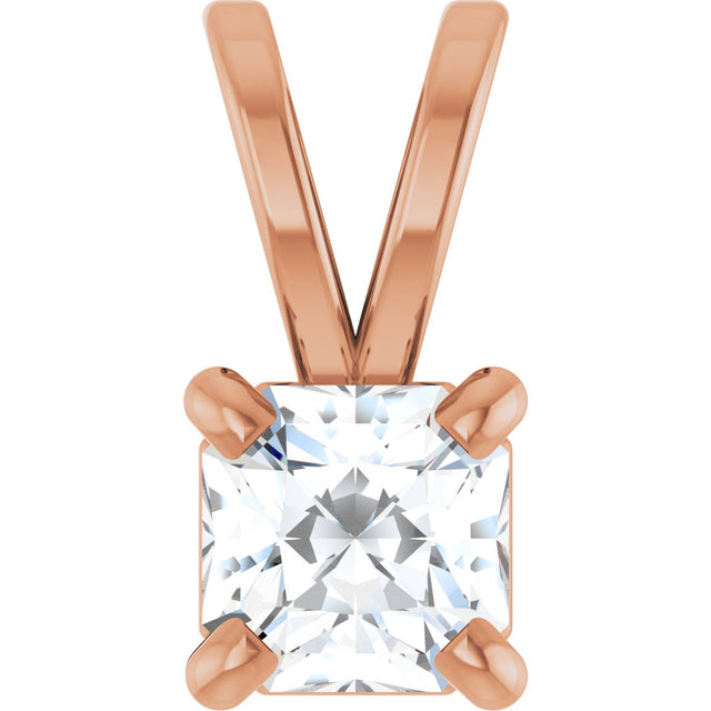 14K Gold Asscher Natural Diamond Solitaire Pendant - Rose Gold