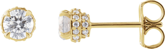 14K Gold Natural Diamond Round 4-Prong Hidden Halo-Style Stud Earrings - Yellow Gold