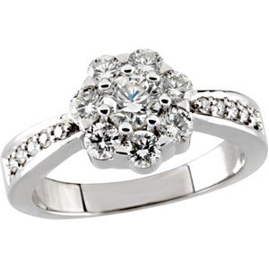 14K Gold Round Natural Diamond Cluster Ring – 4.3mm Stones