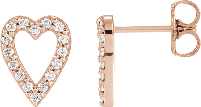 14K Gold Round Natural Diamond Accented Heart Earrings – 1.2mm Stones - Rose Gold