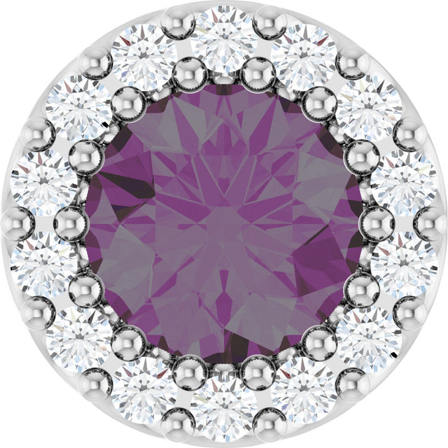 14K Gold Round Lab-Grown Alexandrite Halo-Style Pendant - White Gold
