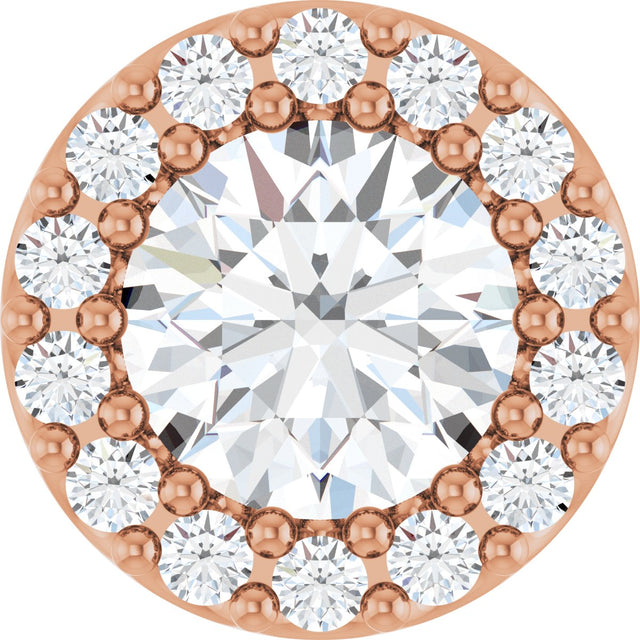 14K Gold Round Natural White Sapphire Halo-Style Pendant - Rose Gold