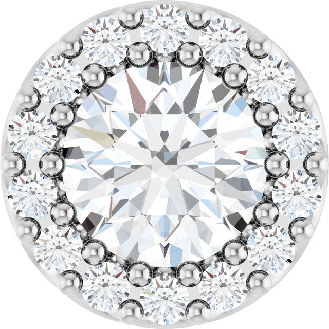 14K Gold Round Natural White Sapphire Halo-Style Pendant - White Gold