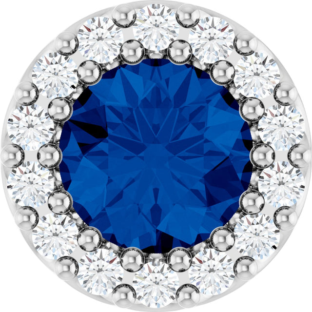 Platinum Round Lab-Grown Blue Sapphire Halo-Style Pendant – up to 0.08 CTW