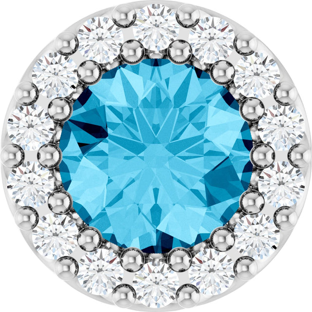 Platinum Round Natural Aquamarine Halo-Style Pendant