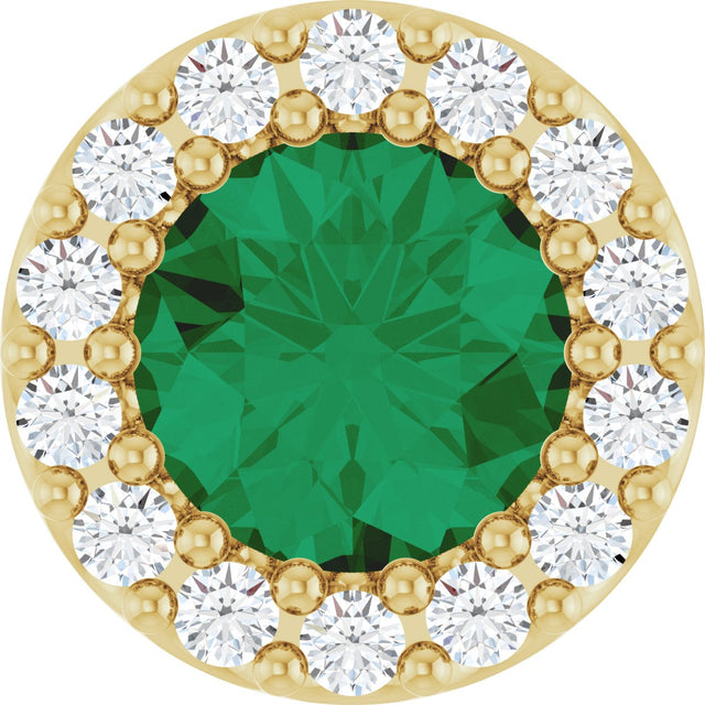 14K Gold Round Lab-Grown Emerald Halo-Style Pendant – up to 1/10 CTW - Yellow Gold