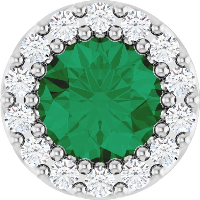 14K Gold Round Natural Emerald Halo-Style Pendant – up to 0.08 CTW - White Gold