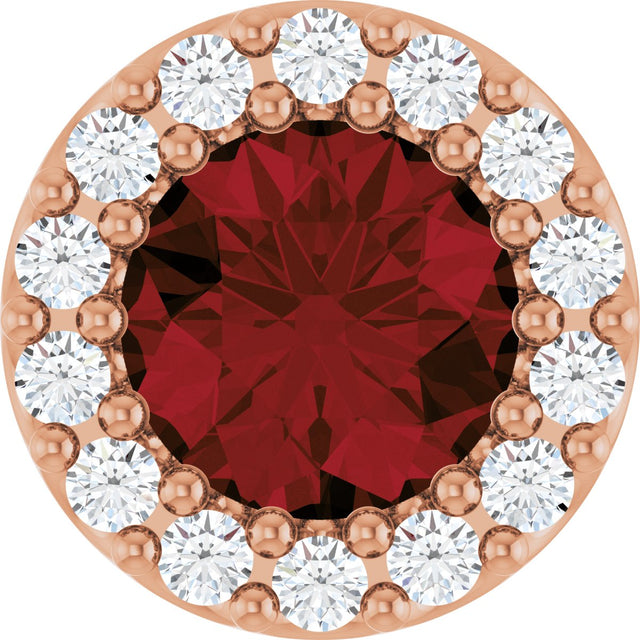 14K Gold Round Natural Mozambique Garnet Halo-Style Pendant - Rose Gold