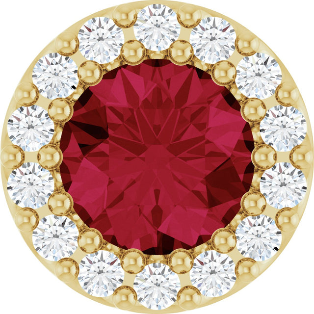 14K Gold Round Natural Ruby Halo-Style Pendant – up to 1/10 CTW - Yellow Gold
