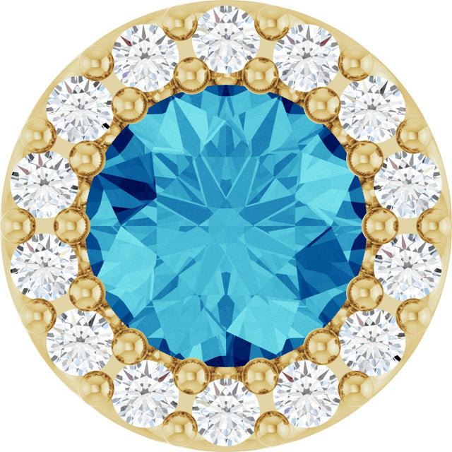 14K Gold Round Natural Blue Zircon Halo-Style Pendant - Yellow Gold