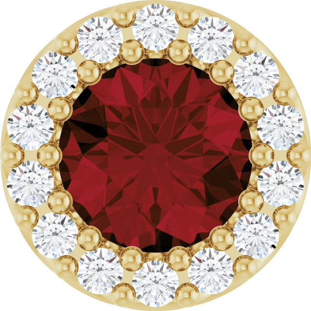 14K Gold Round Natural Mozambique Garnet Halo-Style Pendant - Yellow Gold