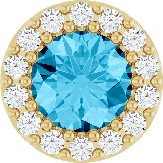 14K Gold Round Natural Aquamarine Halo-Style Pendant - Yellow Gold