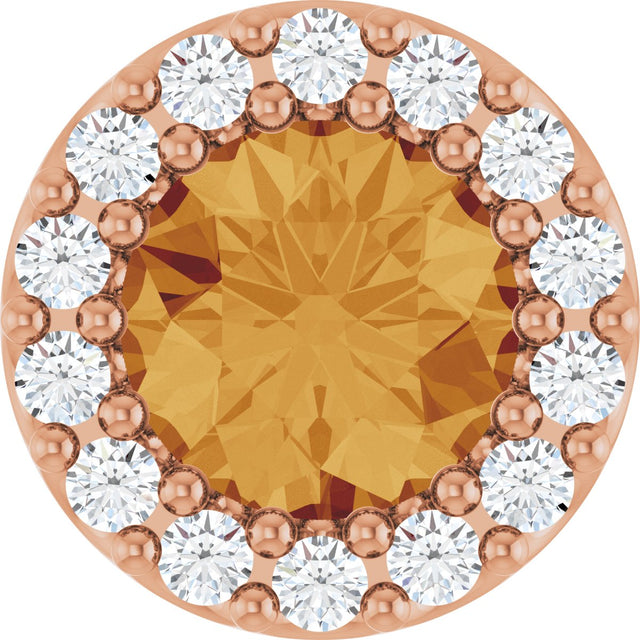 14K Gold Round Natural Citrine Halo-Style Pendant - Rose Gold